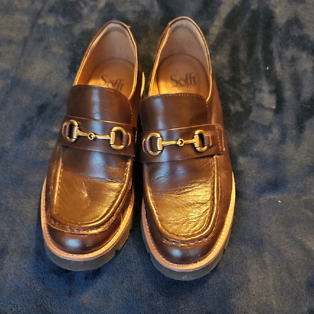Sofft Womens Dark Brown Leather Slip-On Loafers